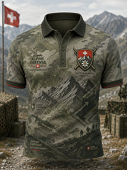 Polo homme à manches courtes au motif vintage de style militaire