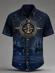 Chemise de plage décontractée pour homme, marine française, manches courtes