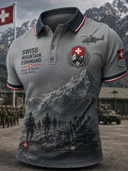 Polo homme à manches courtes au motif vintage de style militaire