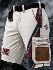 Short décontracté avec impression artistique rétro de style viking nordique