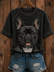 Mignon Français Bulldog Art col rond à manches courtes T-shirt pour femmes