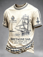 T-shirt décontracté pour homme, style vintage, motif voilier breton français