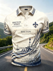 Polo décontracté pour homme, style breton vintage, imprimé ethnique