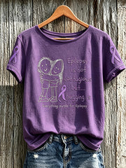 T-shirt décontracté à manches courtes imprimé sur le thème de la sensibilisation à la maladie d’Alzheimer chez les femmes