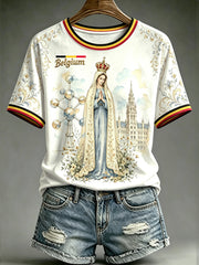 T-shirt femme à manches courtes, ample, à imprimé, style vintage, pour la Fête de l’Assomption en Belgique