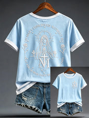 T-shirt imprimé religieux à l’effigie de la Vierge Marie pour femmes