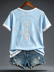 T-shirt imprimé religieux à l’effigie de la Vierge Marie pour femmes
