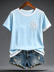 T-shirt imprimé religieux à l’effigie de la Vierge Marie pour femmes