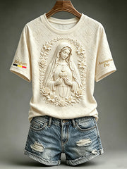 T-shirt femme à manches courtes, ample, à imprimé, style vintage, pour la Fête de l’Assomption en Belgique