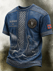 T-shirt décontracté avec impression artistique au style vintage norvégien, viking et scandinave/nordique