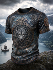 T-shirt décontracté avec impression d’art viking et nordique vintage