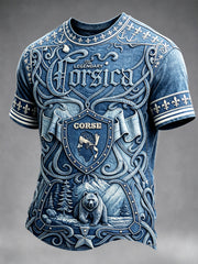 T-shirt décontracté pour homme en denim à imprimé corse français