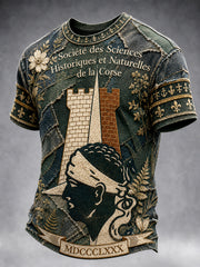 T-shirt décontracté pour homme, style rétro, en patchwork vert à imprimé corse