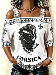 T-shirt blanc à bretelles spaghetti pour femme, imprimé français corse, décontracté et tendance