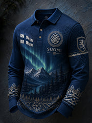 Polo Homme À Manches Longues Imprimé Graphique D'inspiration Viking Finlandais
