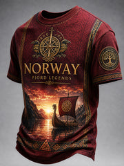 T-shirt décontracté avec impression d'art de style norvégien VikingScandinavianNordic Vintage