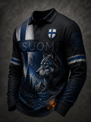 Polo Homme À Manches Longues Imprimé Graphique D'inspiration Viking Finlandais