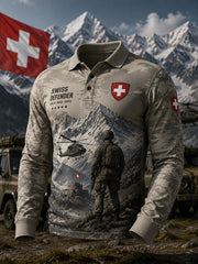 Polo Homme À Manches Longues Avec Imprimé Militaire Vintage