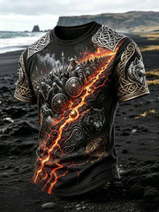 T-shirt vintage pour homme à imprimé loup viking