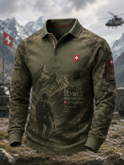Polo à manches longues pour homme avec imprimé vintage de style militaire