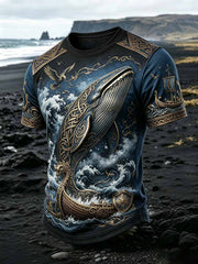 T-shirt Vintage Viking Whale Print Homme