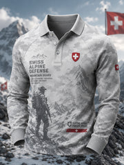 Polo à manches longues pour homme avec imprimé vintage de style militaire