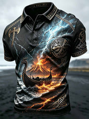 Polo Homme Vintage Viking Wolf Print
