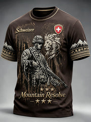 T-shirt décontracté à imprimé Vintage Swiss Army marron foncé pour hommes
