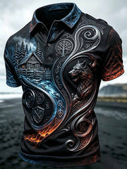 Polo vintage pour homme à imprimé loup viking