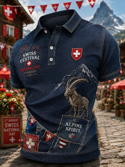 Polo à manches courtes pour homme avec imprimé célébrant la fête nationale