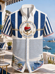 Chemise décontractée pour homme, marine française, manches courtes