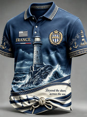 Polo décontracté pour homme, bleu foncé, à imprimé marin