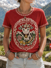 T-shirt imprimé Alpabzug Funny Cow Art Femme