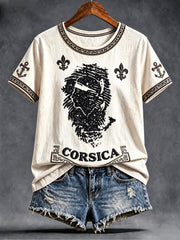 T-shirt femme blanc cassé à imprimé corse français, décontracté, pour temps frais
