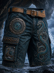 Pantalon Cargo Décontracté à Imprimé Graphique Style VikingNordique Rétro