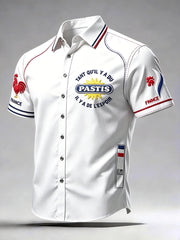 Chemise décontractée blanche à manches courtes pour homme, imprimé Pastis français