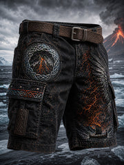Pantalon cargo décontracté à imprimé graphique de style viking et nordique rétro