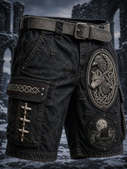 Pantalon cargo décontracté à imprimé graphique de style viking et nordique rétro