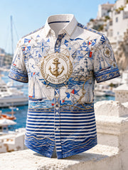 Chemise de ville française pour homme, manches courtes, marine