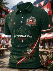 Polo à manches courtes pour homme avec imprimé sur le thème de la fête nationale