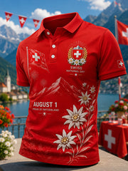 Polo à manches courtes pour homme avec imprimé sur le thème de la fête nationale