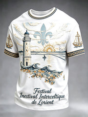 T-shirt décontracté pour homme, blanc, imprimé du Festival international celtique de Lorient, Bretagne française