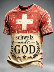 T-shirt décontracté imprimé de la fête nationale du drapeau suisse vintage pour hommes