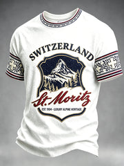 T-shirt Décontracté Homme Blanc Imprimé Fête Nationale Suisse