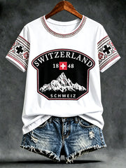 T-shirt décontracté femme blanc à imprimé patchwork de la fête nationale suisse
