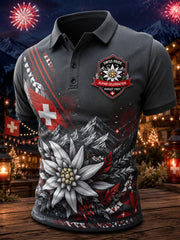 Polo à manches courtes pour homme avec imprimé sur le thème de la fête nationale