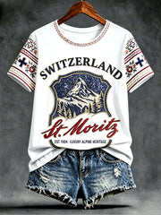 T-shirt Décontracté Femme Blanc Imprimé Fête Nationale Suisse