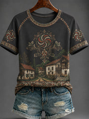 T-shirt femme à col rond et manches courtes, imprimé Pays basque