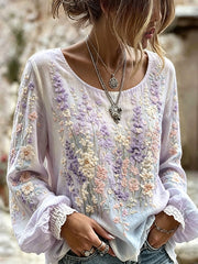 Chemise Femme Calssy Violet Clair Imprimé Floral En Coton Et Lin