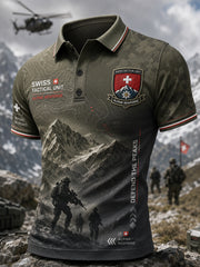 Polo homme à manches courtes au motif vintage de style militaire
